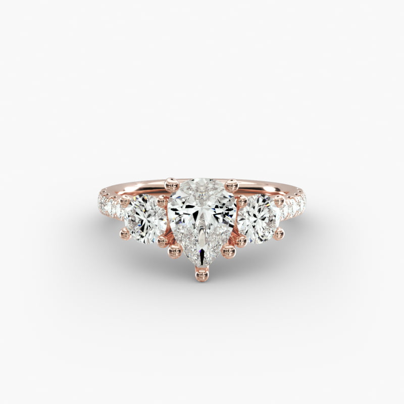 Modern Trellis Three Stone Lab-Grown Diamond Engagement in 14k Rose Gold