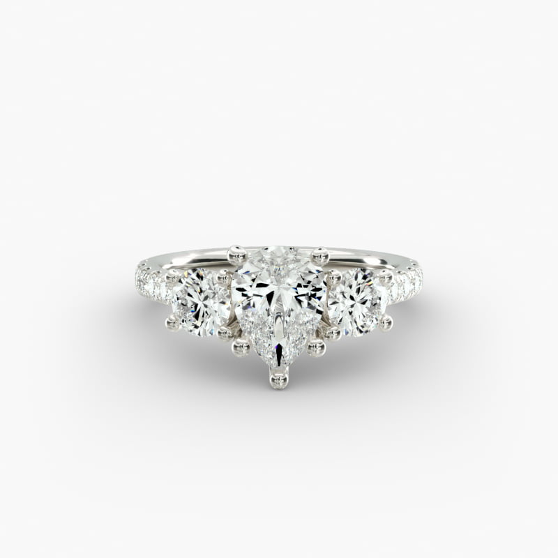 Modern Trellis Three Stone Lab-Grown Diamond Engagement in 18k White Gold
