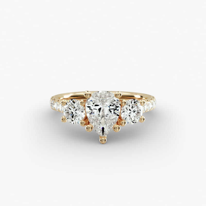 Modern Trellis Three Stone Lab-Grown Diamond Engagement in 14k Yellow Gold