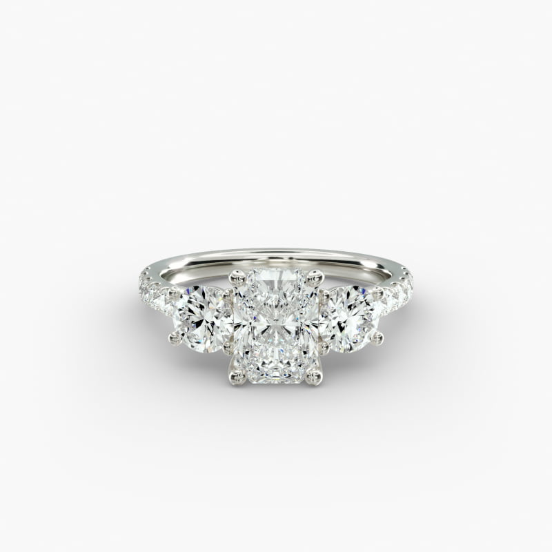 Modern Trellis Three Stone Lab-Grown Diamond Engagement in 18k White Gold