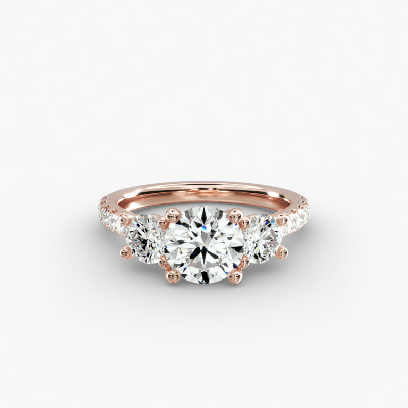 Modern Trellis Three Stone Lab-Grown Diamond Engagement in 14k Rose Gold