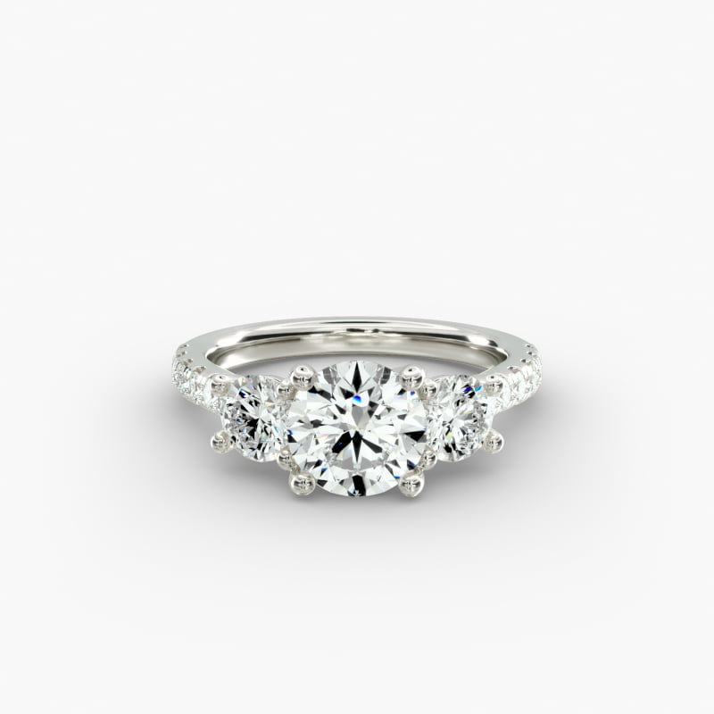 Modern Trellis Three Stone Lab-Grown Diamond Engagement in 18k White Gold