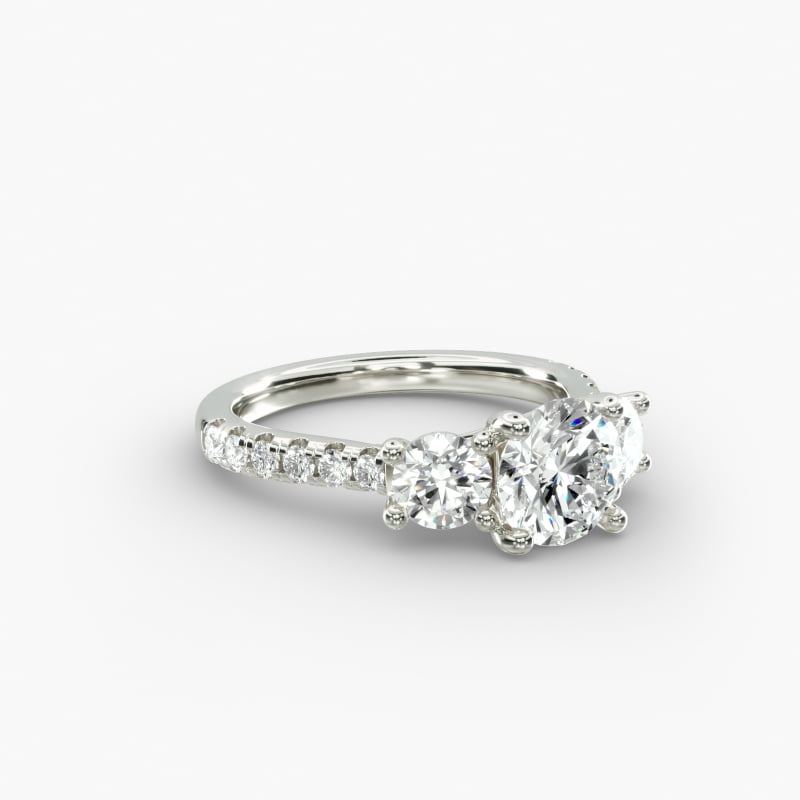 Modern Trellis Three Stone Lab-Grown Diamond Engagement in 18k White Gold