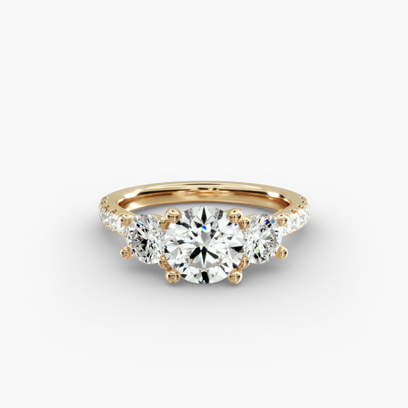 Modern Trellis Three Stone Lab-Grown Diamond Engagement in 14k Yellow Gold