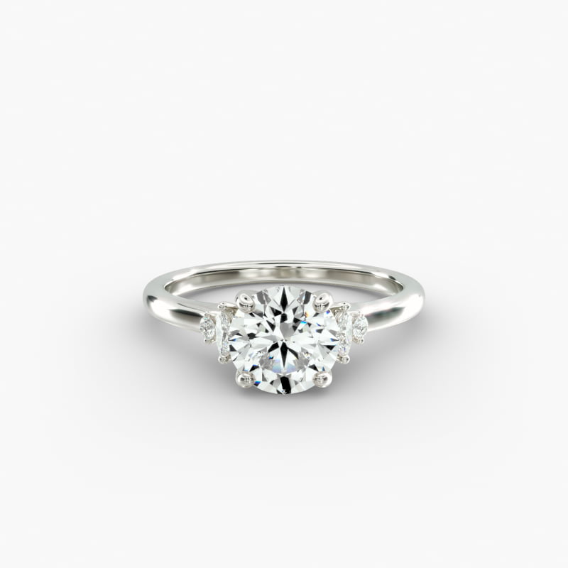 Petite Marquise and Round Diamond Engagement Ring in 14k White Gold (1/10 ct. tw.)