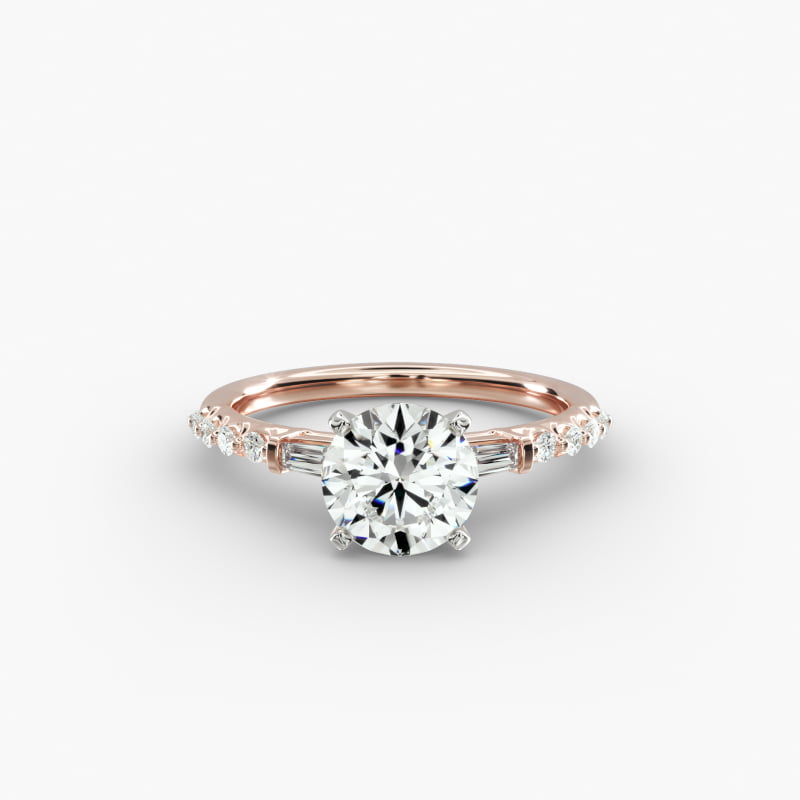 Petite Baguette and Floating Round Diamond Engagement Ring in 14k Rose Gold (1/5 ct. tw.)