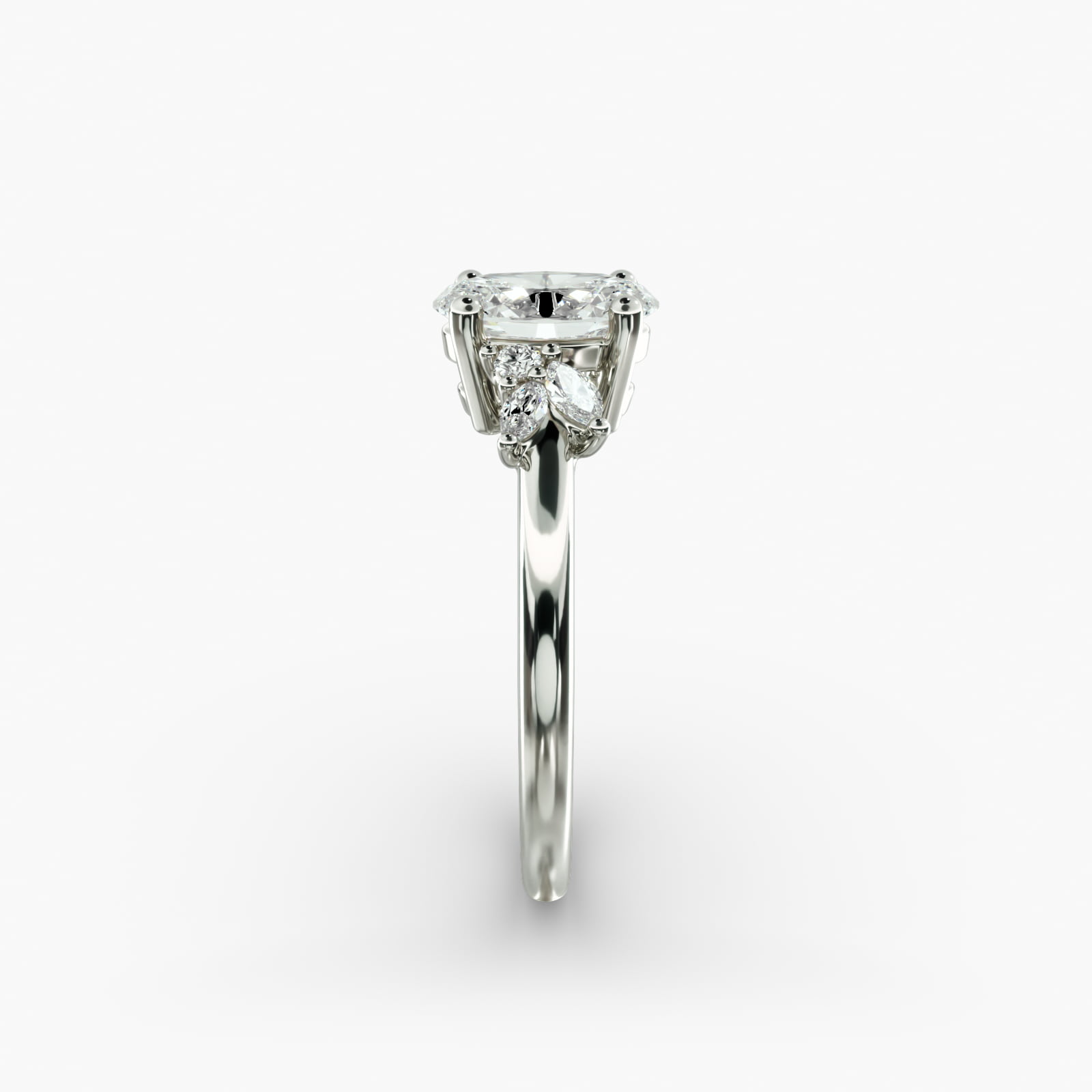 Marquise and Round Cluster Array Diamond Engagement Ring in 14k White Gold