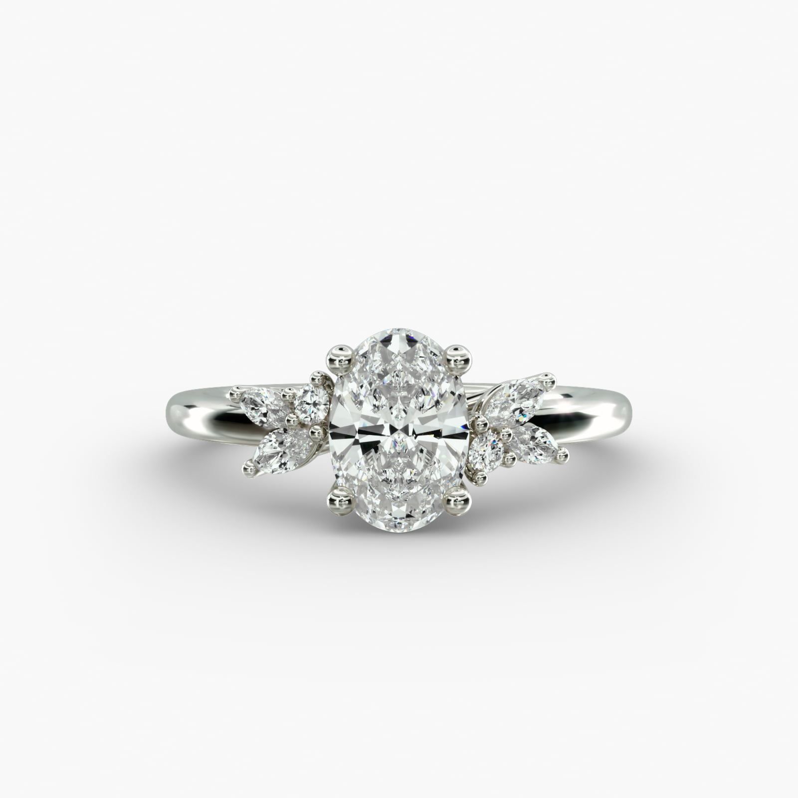 Marquise and Round Cluster Array Diamond Engagement Ring in 14k White Gold