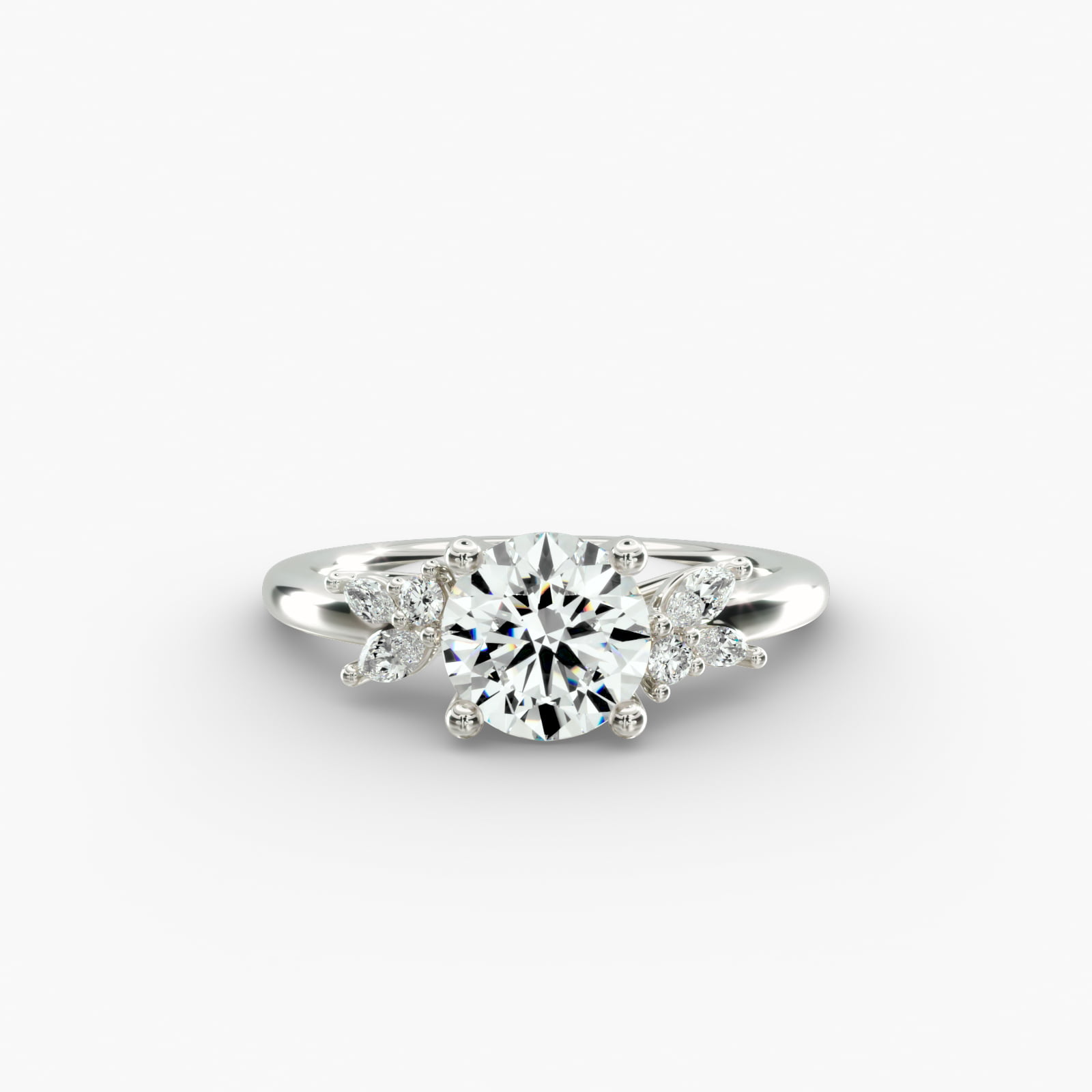 Marquise and Round Cluster Array Diamond Engagement Ring in 14k White Gold