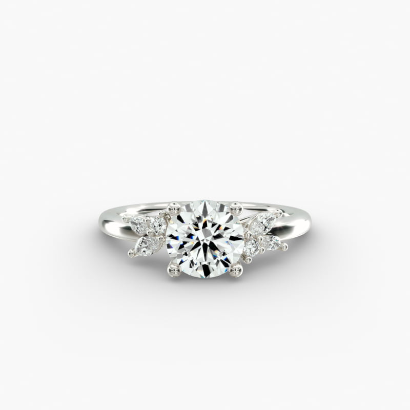 Marquise and Round Cluster Array Diamond Engagement Ring in 14k White Gold