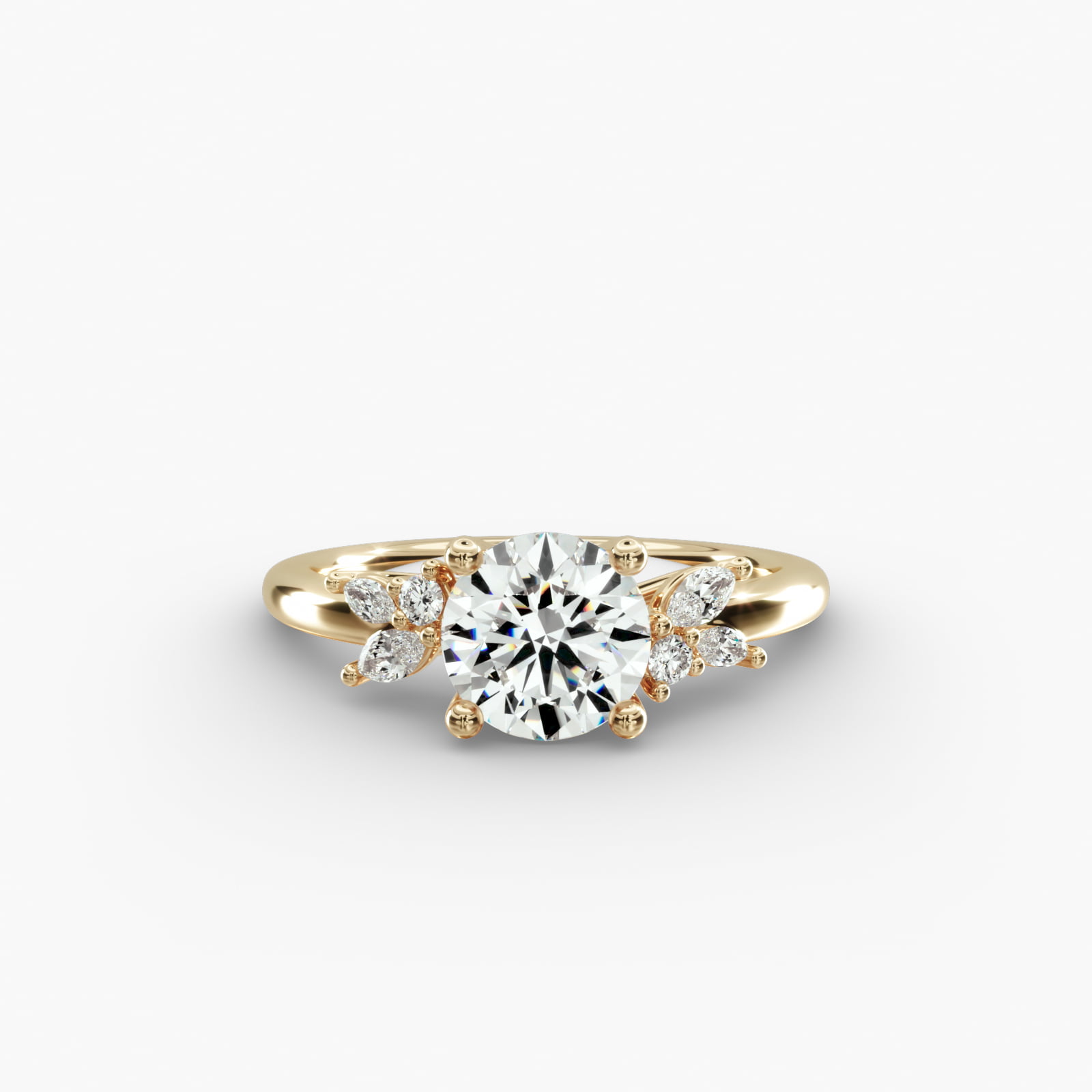 Marquise and Round Cluster Array Diamond Engagement Ring in 14k Yellow Gold