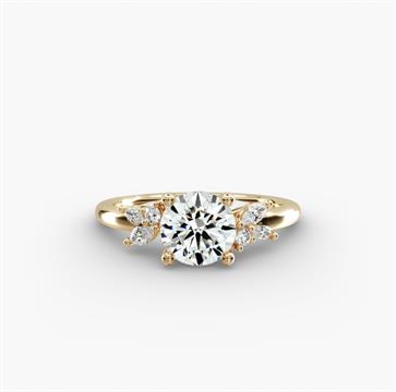 Marquise and Round Cluster Array Diamond Engagement Ring in 14k Yellow Gold