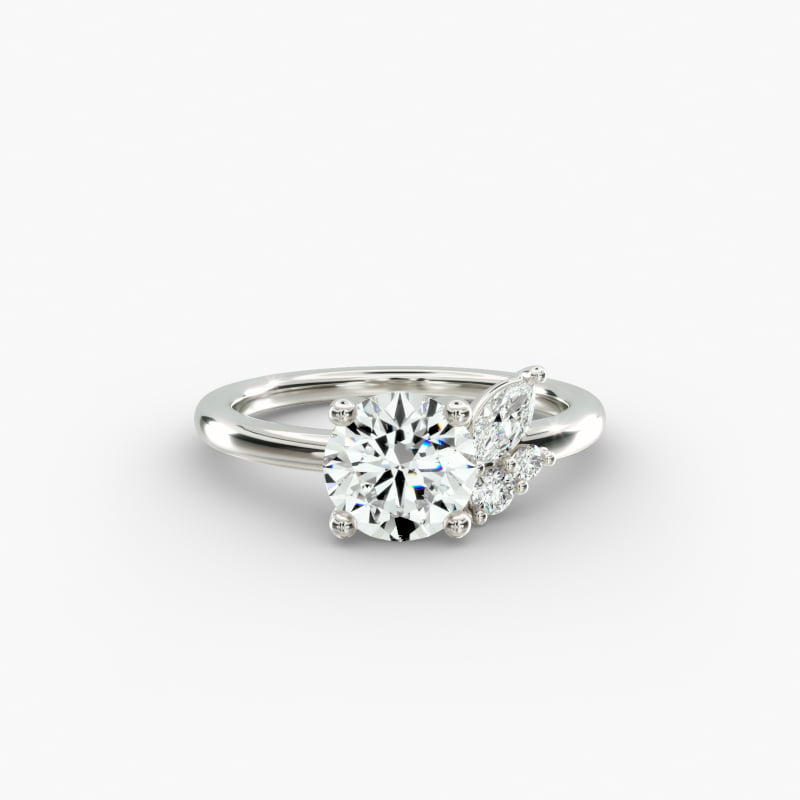 Asymmetrical Marquise and Round Cluster Diamond Engagement Ring in 14k White Gold