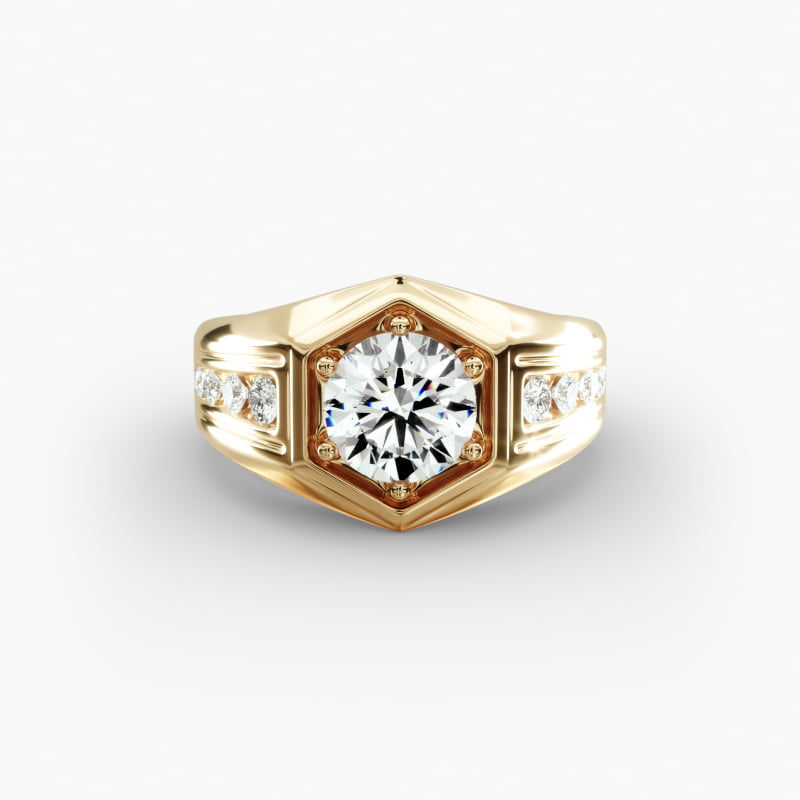 Men's Hexagon Diamond Channel Engagement Ring in 18k Yellow Gold (3/8 ct. tw.)