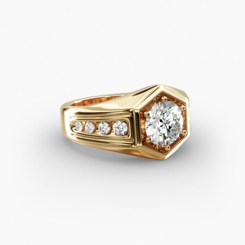 Men's Hexagon Diamond Channel Engagement Ring in 18k Yellow Gold (3/8 ct. tw.)