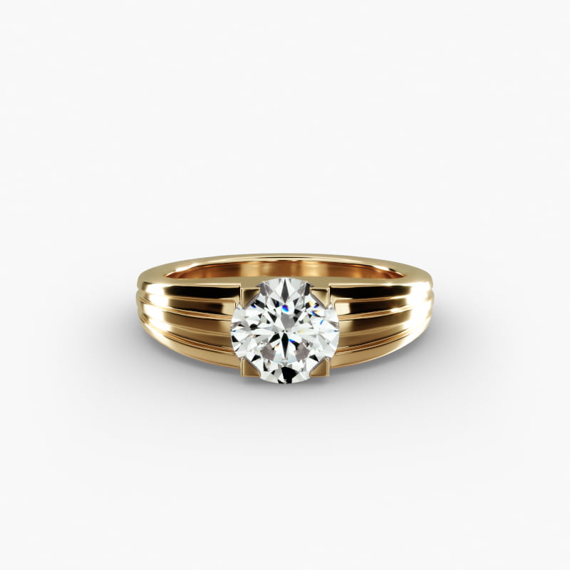 Men's Tapered Grooved Solitaire Engagement Ring in 18k Yellow Gold