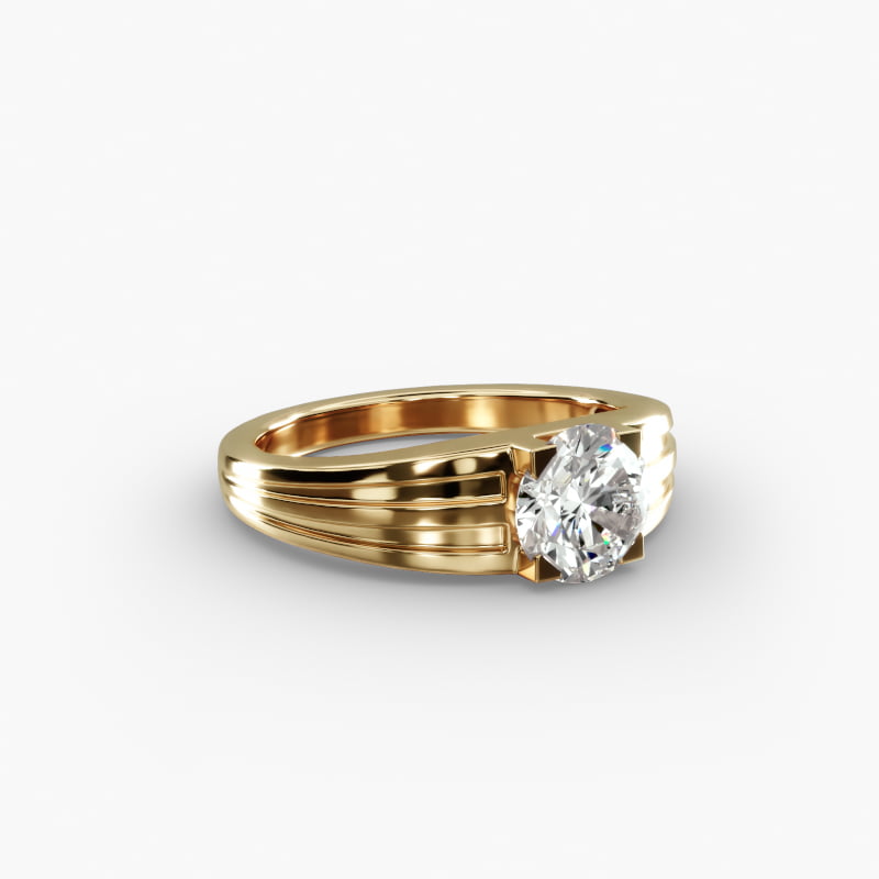 Men's Tapered Grooved Solitaire Engagement Ring in 18k Yellow Gold