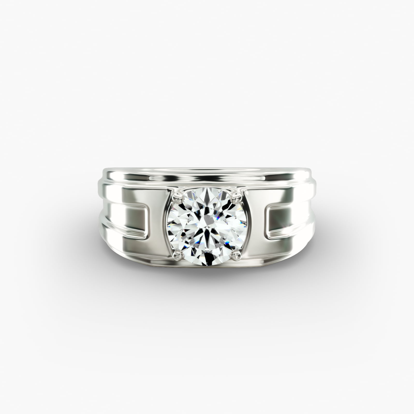 Men #39 s Structured Solitaire Engagement Ring in Platinum