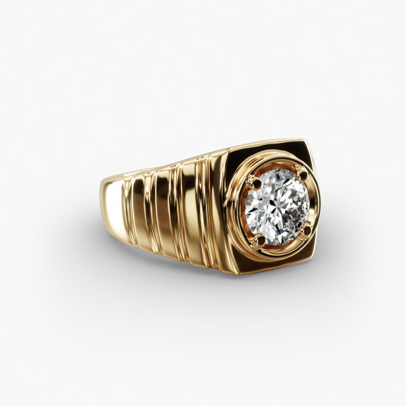 Men's Ridged Solitaire Engagement Ring in 18k Yellow Gold
