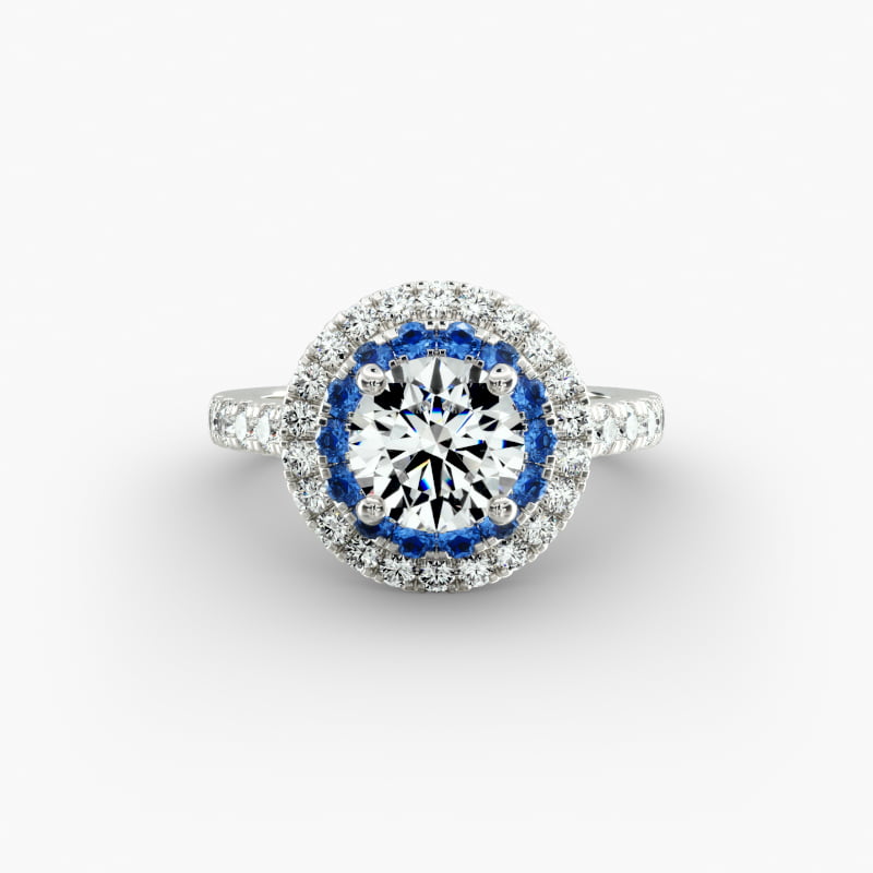 Sapphire and Diamond Double Halo Engagement Ring in 14k White Gold (1/2 ct. tw.)