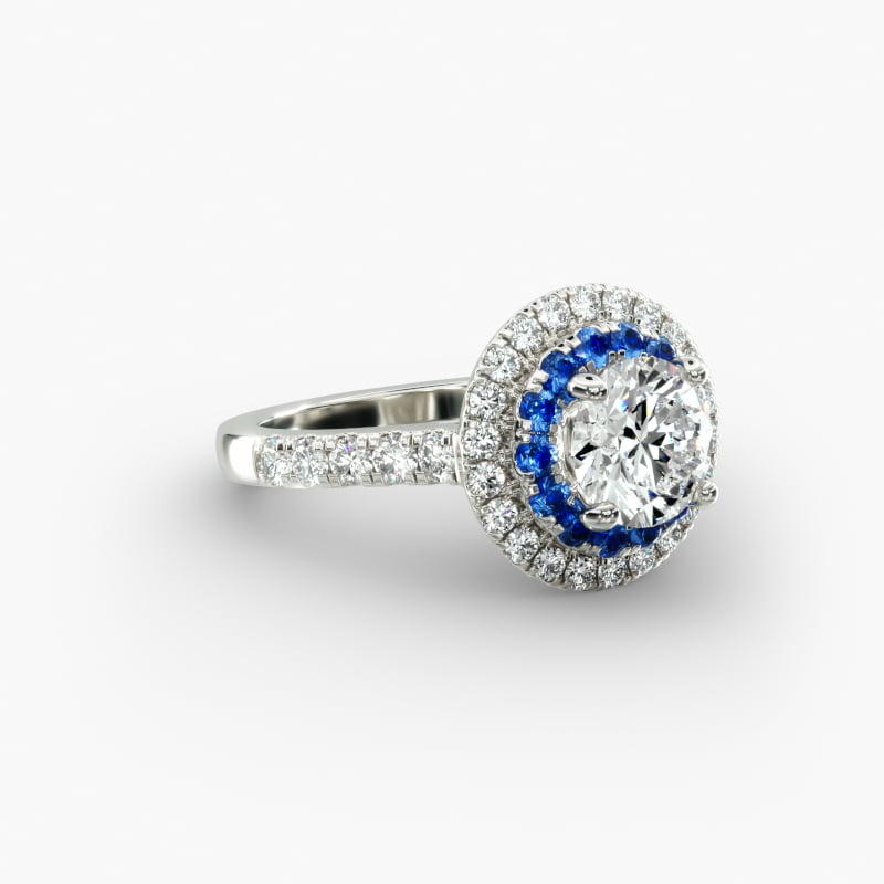 Sapphire and Diamond Double Halo Engagement Ring in 14k White Gold (1/2 ct. tw.)