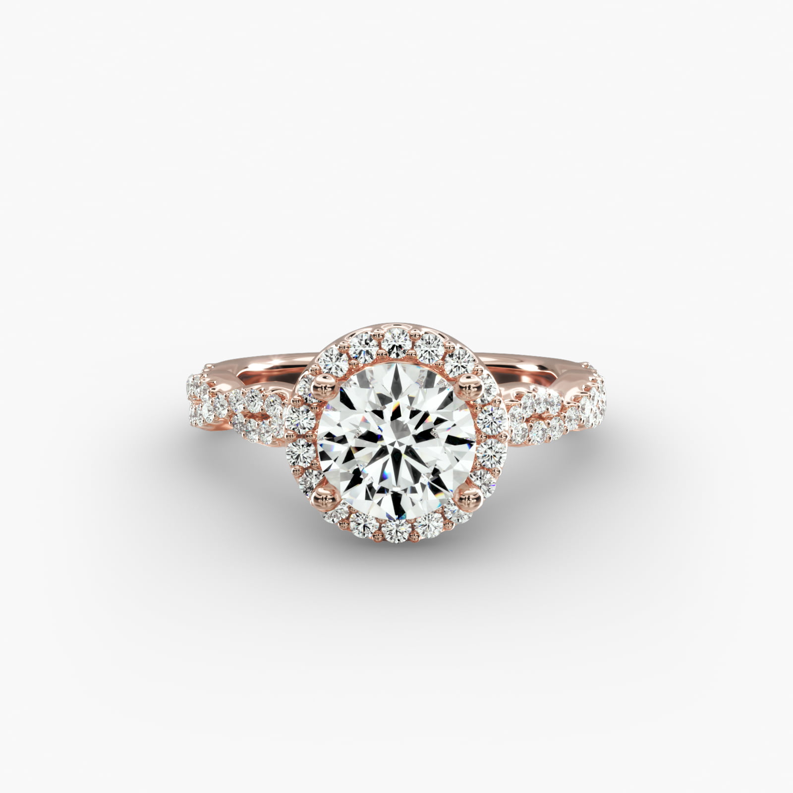 Twisted Band Halo Diamond Engagement Ring in 14k Rose Gold