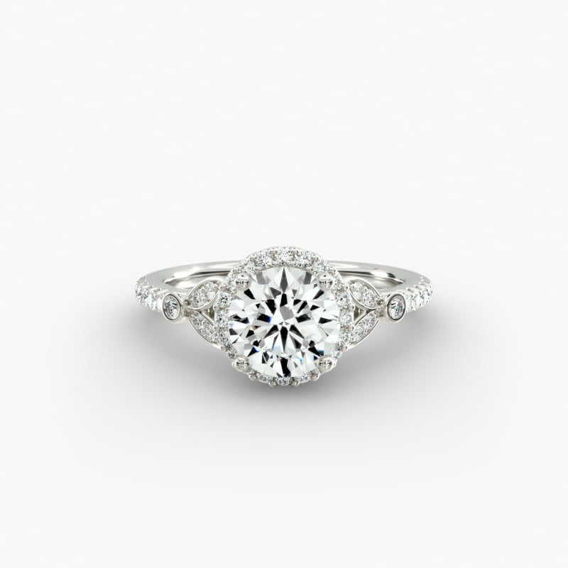 Petite Pavé Leaf Halo Diamond Engagement Ring in 14k White Gold (1/4 ct. tw.)