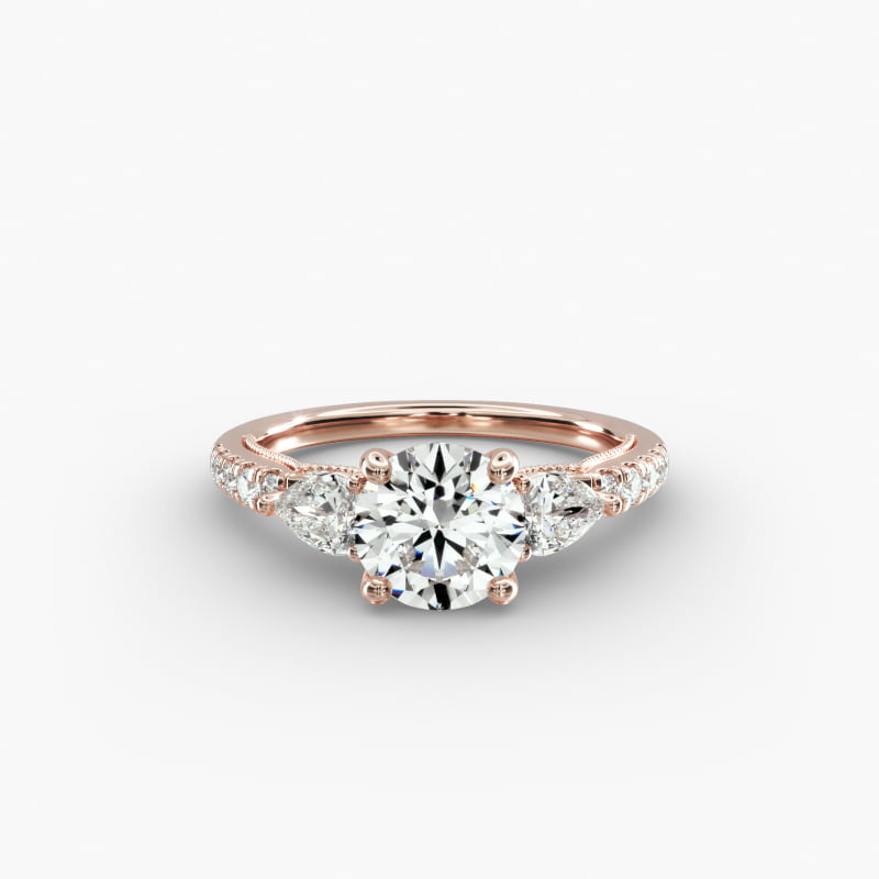 Lace Bridge Three Stone and Pave Diamond Engagement Ring  in 14k Rose Gold (1/2 ct. t.w)