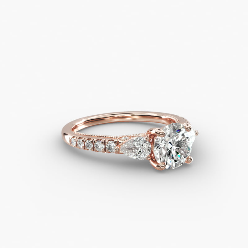 Lace Bridge Three Stone and Pave Diamond Engagement Ring  in 14k Rose Gold (1/2 ct. t.w)