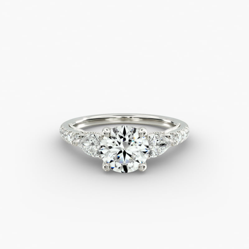 Lace Bridge Three Stone and Pave Diamond Engagement Ring in 14k White Gold (1/2 ct. t.w)
