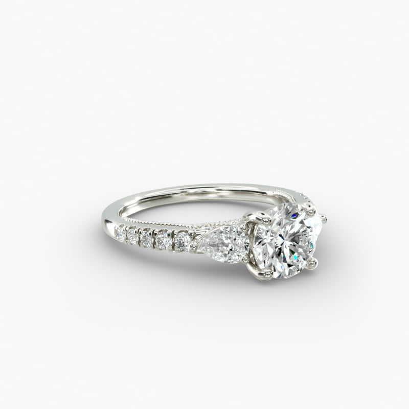 Lace Bridge Three Stone and Pave Diamond Engagement Ring  in 18k White Gold (1/2 ct. t.w)