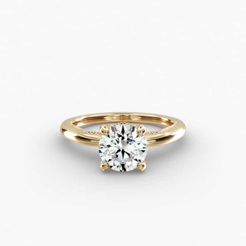 Lace Bridge Solitaire Plus Hidden Halo Diamond Engagement Ring in 14k Yellow Gold (1/5 ct. tw.)