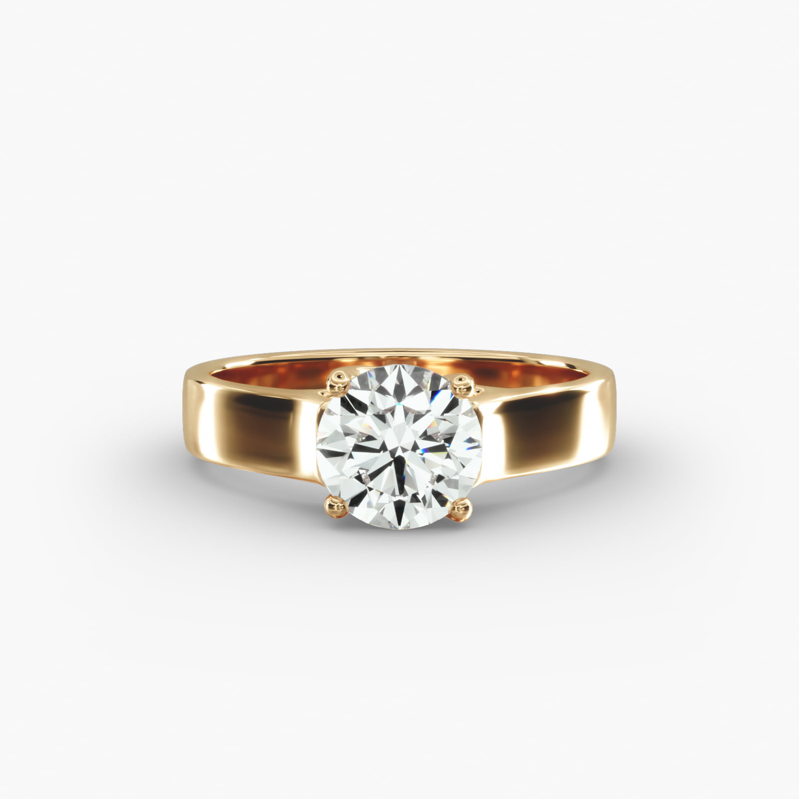 Cross Prong Solitaire Engagement Ring In 18K Yellow Gold