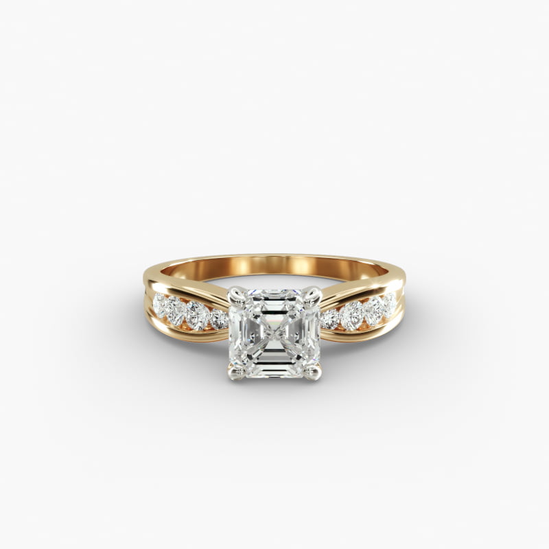 Bow-Tie Engagement Ring With Channel Set Round Diamonds In 14K Yellow Gold