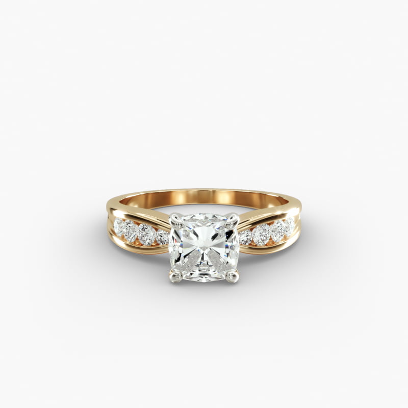 Bow-Tie Engagement Ring With Channel Set Round Diamonds In 14K Yellow Gold