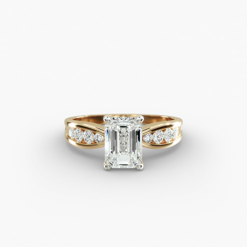 Bow-Tie Engagement Ring With Channel Set Round Diamonds In 14K Yellow Gold
