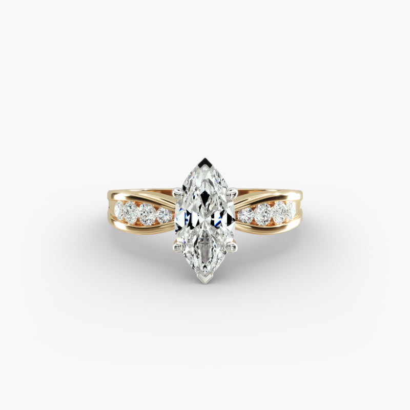 Bow-Tie Engagement Ring With Channel Set Round Diamonds In 14K Yellow Gold
