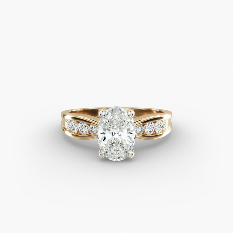 Bow-Tie Engagement Ring With Channel Set Round Diamonds In 14K Yellow Gold