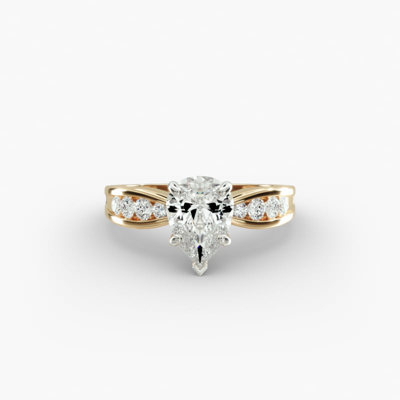 Bow-Tie Engagement Ring With Channel Set Round Diamonds In 14K Yellow Gold