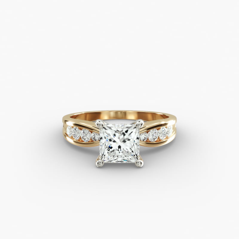 Bow-Tie Engagement Ring With Channel Set Round Diamonds In 14K Yellow Gold