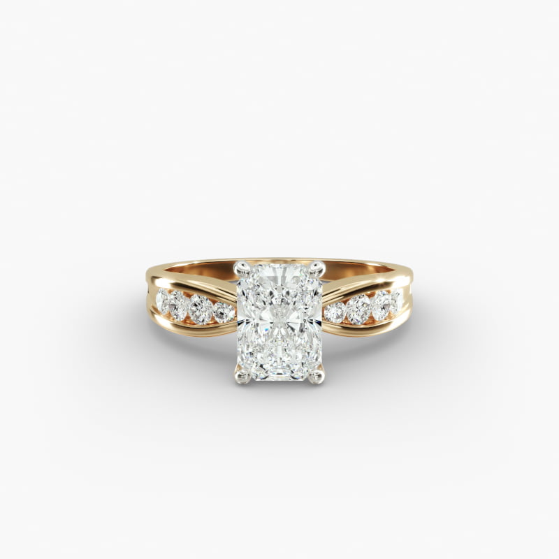 Bow-Tie Engagement Ring With Channel Set Round Diamonds In 14K Yellow Gold