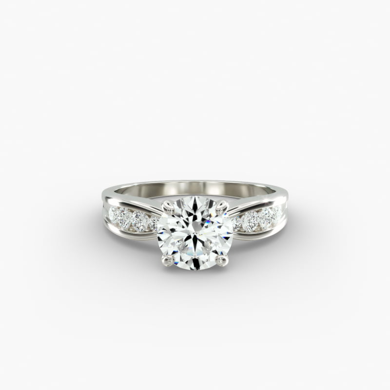 Bow-Tie Engagement Ring With Channel Set Round Diamonds In Platinum