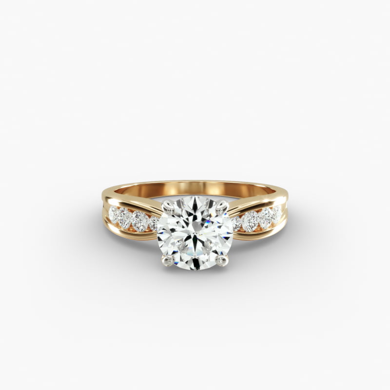 Bow-Tie Engagement Ring With Channel Set Round Diamonds In 14K Yellow Gold