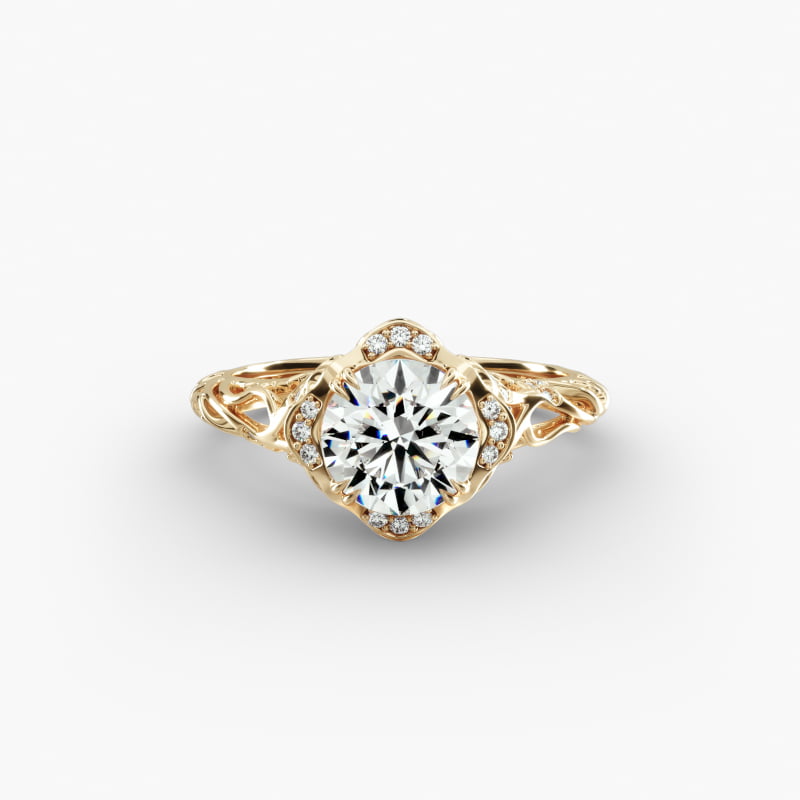 Diamond Filigree Vintage-Style Engagement Ring In 14K Yellow Gold