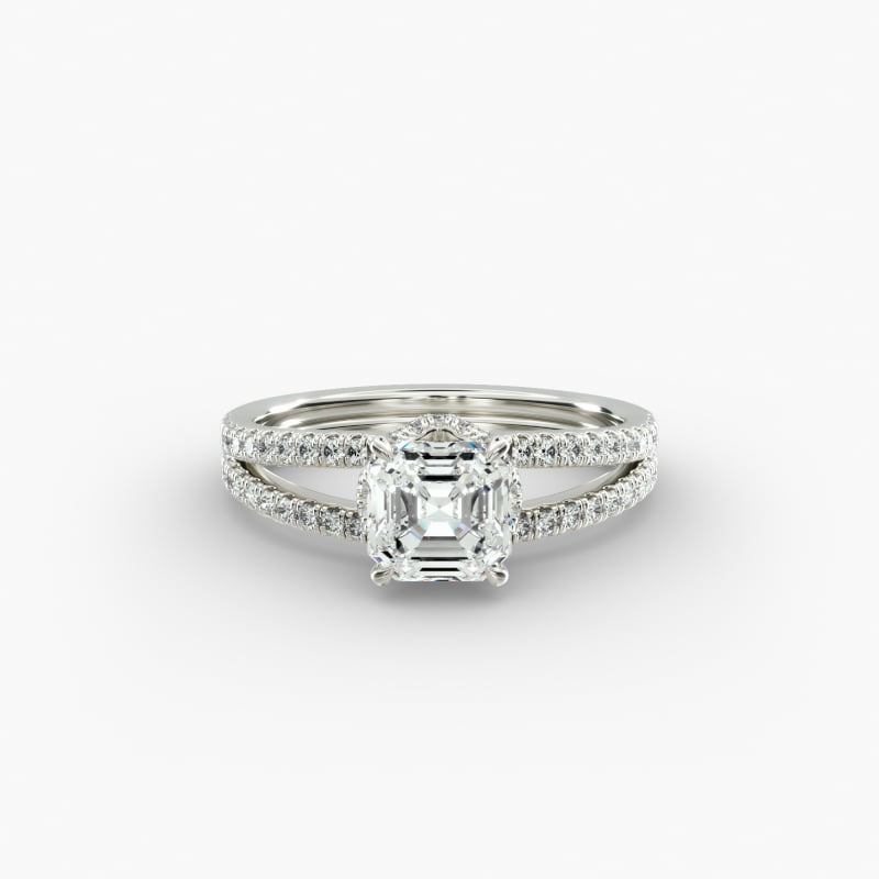Split Shank Ribbon Diamond Pavé Engagement Ring In 14K White Gold