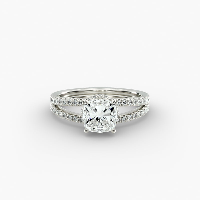 Split Shank Ribbon Diamond Pavé Engagement Ring In 14K White Gold
