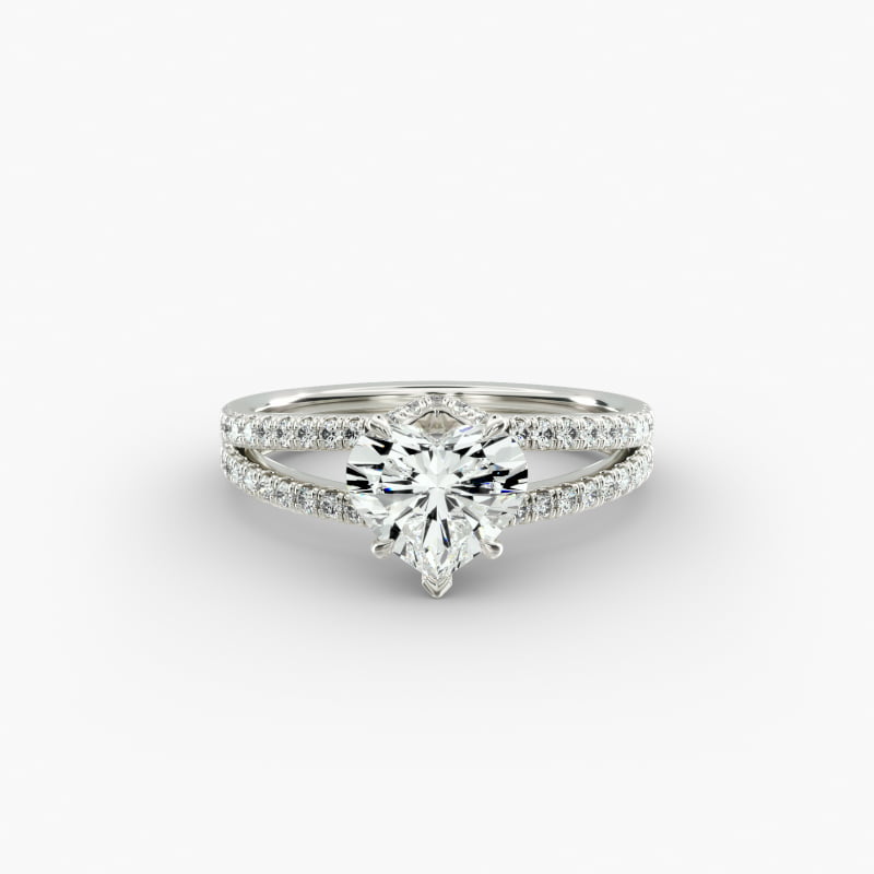 Split Shank Ribbon Diamond Pavé Engagement Ring In 14K White Gold