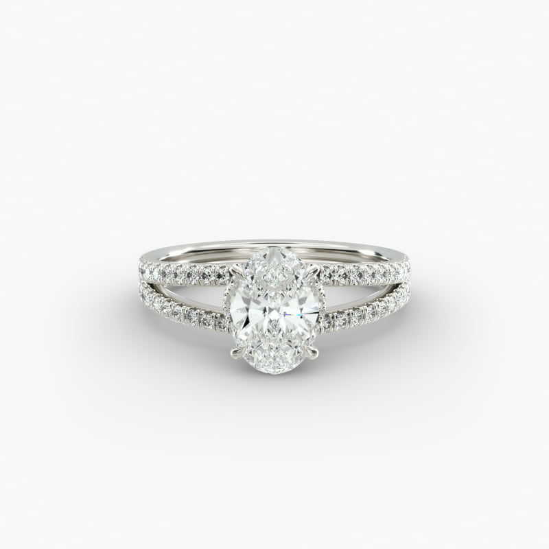 Split Shank Ribbon Diamond Pavé Engagement Ring In 14K White Gold