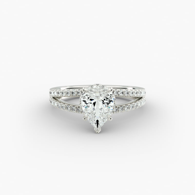 Split Shank Ribbon Diamond Pavé Engagement Ring In 14K White Gold