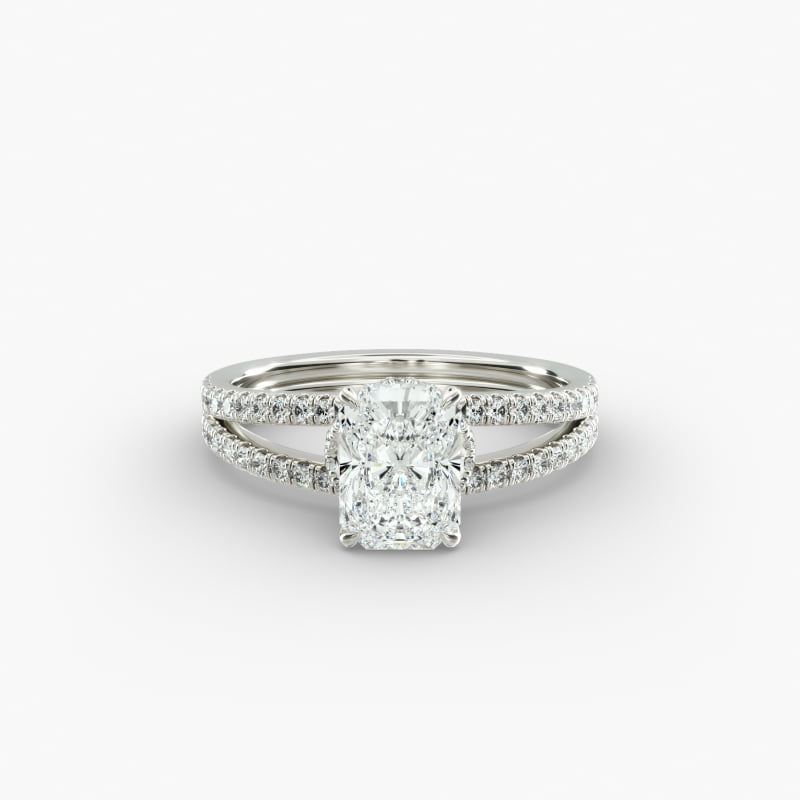 Split Shank Ribbon Diamond Pavé Engagement Ring In 14K White Gold
